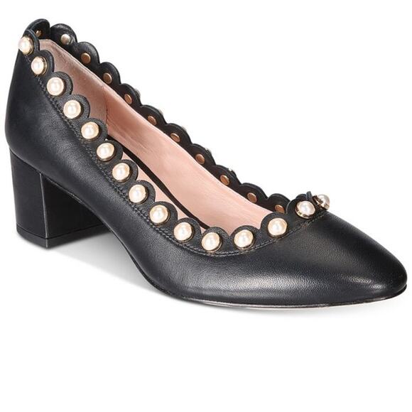 Kate Spade Maeve Black Pearl Studded Pumps Block Heels Twee Feminine Princess - Picture 1 of 10